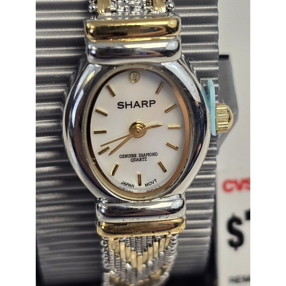 Vintage Sharp‎ Genuine Diamond Quartz Ladies Watch Mother Of Pearl Dial NOS